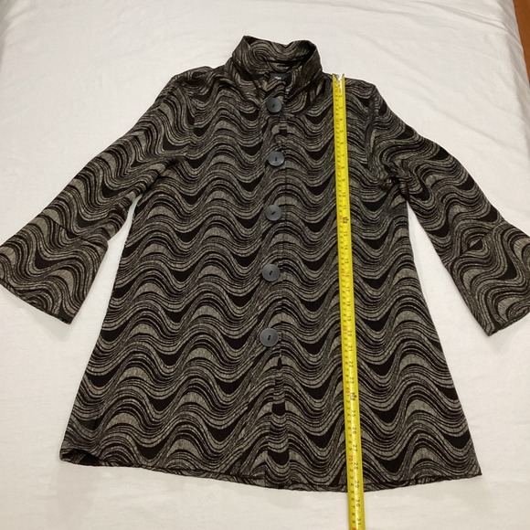 Ali Miles Women's Jacket M Black Metallic Wave Print Button Front Bell Sleeve - Picture 5 of 8